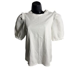Express Shirt Womens Small White Puff Sleeve Ruffle Shoulder Jersey Top